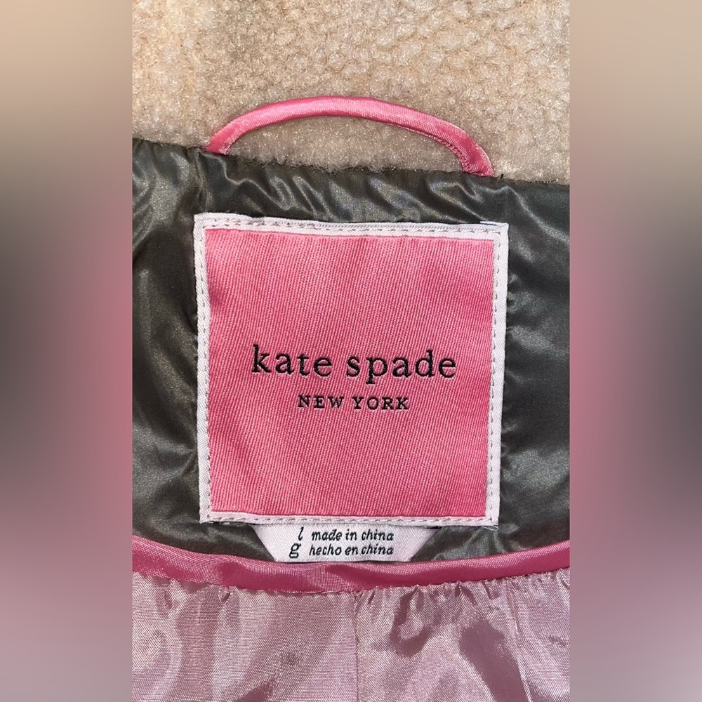 Kate Spade Quilted Hooded Sherpa Trim Coat sz L - Picture 4 of 14